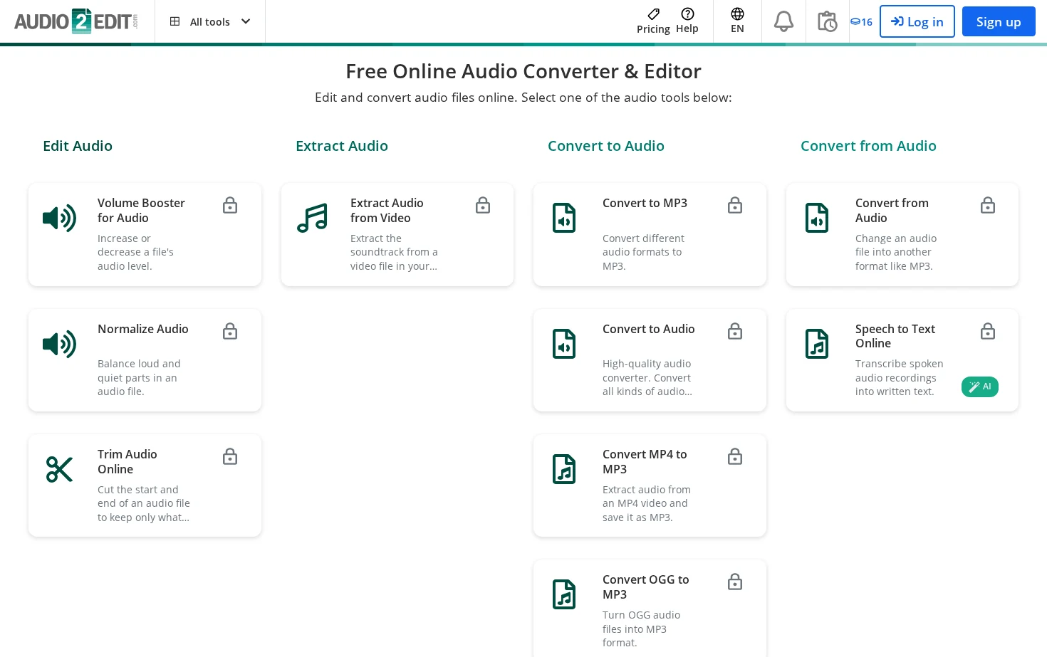 Online audio editor 页面快照